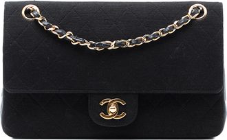 Chanel Womens Pre-owned Medium Classic Jersey Double Flap - Black Textile - One Size