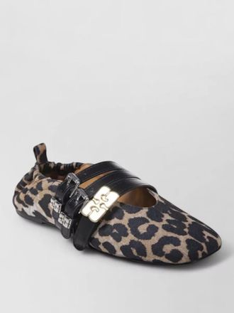 Ganni triple strap denim ballerina shoes animal