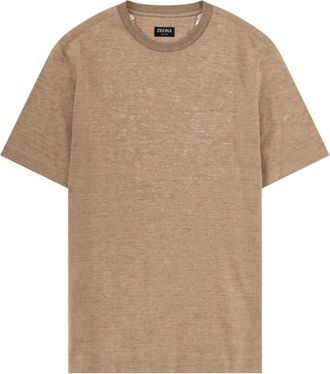 Ermenegildo Zegna Beige Solid Crew Neck T-Shirt