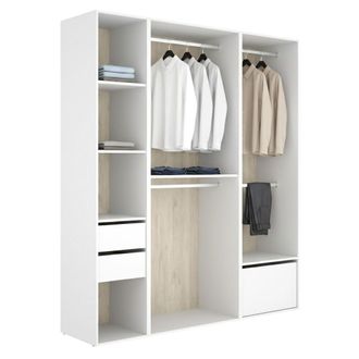 Dmora Guardarropa Grande Keener, Armario Modular, 7 Estantes, Barra Colgador, 45x205h Cm Blanco