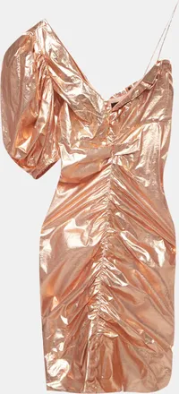 Isabel Marant Rose Gold Metallic Cotton One Shoulder Ruched Mini Dress