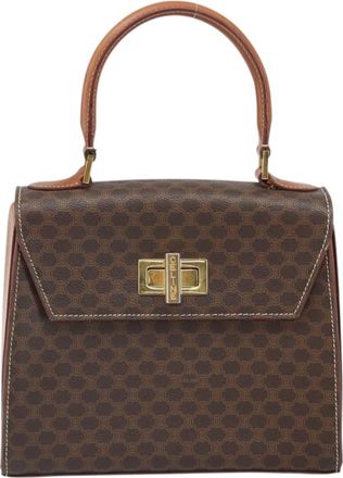 Celine Vintage Convertible Turnlock Top Handle Bag Canvas Brown Canvas Handbag (Pre-Owned)