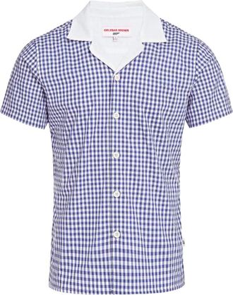 Orlebar Brown Mens Thunderball Gingham Shirt In Blueprint/white