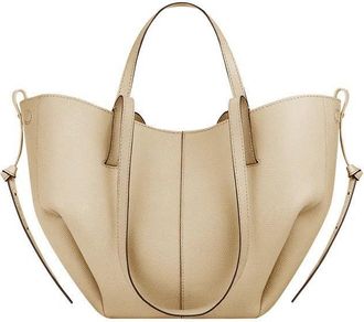 Generic Genuine Leather Womens Tote Bag - Large Capacity Barrel-shaped Commuter Shoulder Bag (Ivory white small [marked])