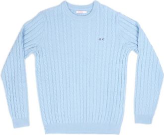 Sun 68 Blauwe Kabeltrui Hoodie - Heren - Ronde hals truien - Blauw - XL - Truien & Vesten