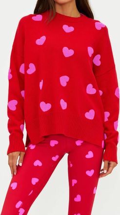 Beach Riot Callie Crewneck Sweater In Red Hearts