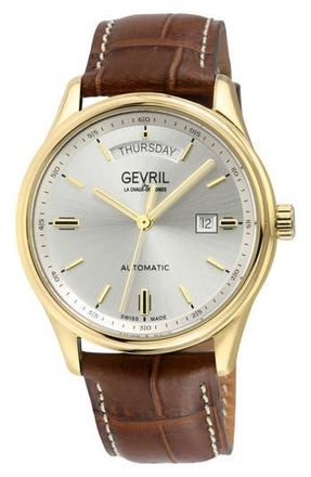 Gevril Group Excelsior Swiss Automatic Croc Embossed Leather Strap Watch, 42mm in Brown at Nordstrom Rack