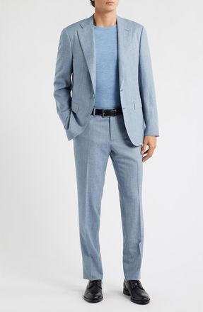 Canali Capri Trim Fit Light Blue Wool Blend M&eacute;lange Suit at Nordstrom, Size 42 Us