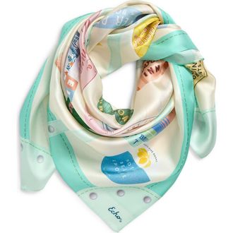 Echo Travel Stickers Silk Square Scarf in Beige Multi at Nordstrom