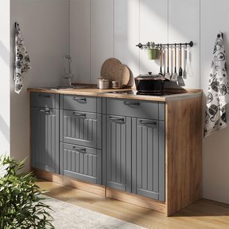 Vicco Bloque De Cocina Fame-line, Gris Oscuro, 150 Cm, Et Antracita, Vicco