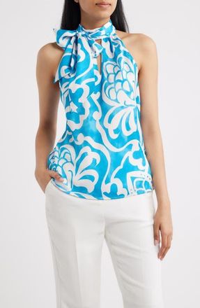 Tahari by ASL Pleated Mock Neck Top in Blue Jewel at Nordstrom, Size X-Small P