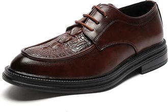 Generic Dress Oxford for Men Lace Up Apron Round Toe Crocodile Embossed PU Leather Low Top Rubber Sole Anti-Slip Business(Brown,8.5 UK)