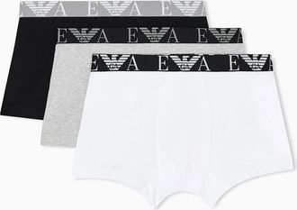 Emporio Armani Mens Emporio Armani 3-Pack Mens Boxers with Bold Monogram Logo Waistband - Black/Light Melange Grey/White - Size: 35/34/32/9.5/13/12.5/12/11.5/11/9/1