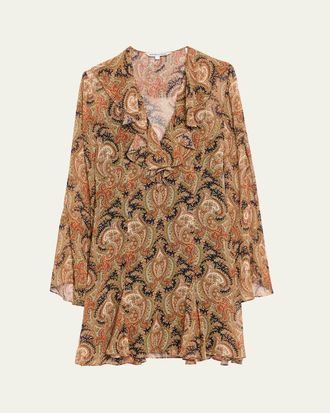 Veronica Beard Adrienne Silk Bell-Sleeve Mini Dress