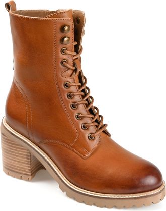 Journee Collection Womens Genuine Leather Malle Round Toe Stacked Combat Booties