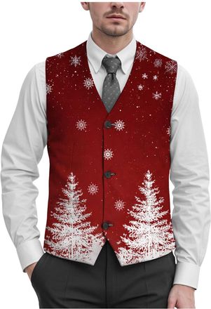 Generic Christmas Waistcoat Mens Mens Christmas Vest Holiday Business Dress Waistcoat Green Santa and Friends Vest Waistcoats V Neck Festive Party Snowflake S