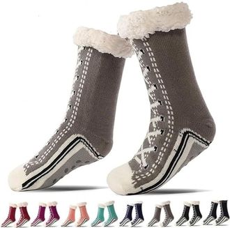 Generic Ultra-Thick Cashmere Slipper Home Socks, Women Non-Slip Fluffy Soft Warm Winter Socks with Grippers for Winter Indoor (Grey)