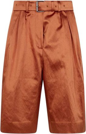 Dries Van Noten High-Waisted Pleated Wide-Leg Broeken - Dames - Korte Broeken - Oranje - XS - Katoen - Korte Broeken