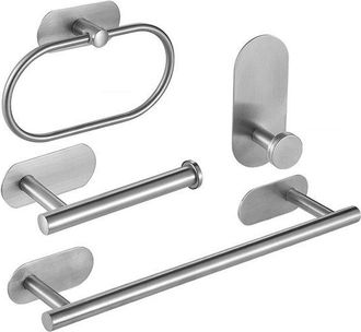 OEM Toallero De 4 Piezas, Toallero De Acero Inoxidable Con Portarrollos De Papel Higi&eacute;nico Y Gancho Multiusos, Patio, Hotel De Lujo Y Spa, Plateado