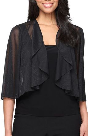 Alex Evenings Three-Quarter Sleeve Glitter Mesh Cover-Up Jacket in Black at Nordstrom, Size X-Large