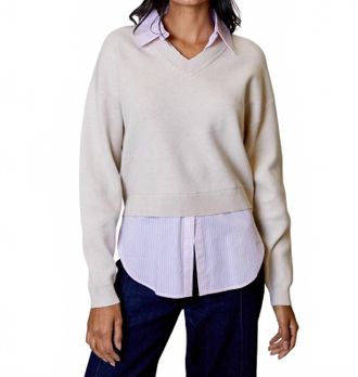 Design History Layered Striped Shirt & Sweater Top In Tan