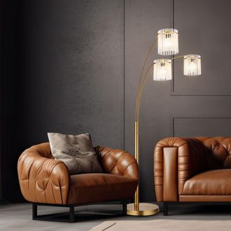 Globo Lighting Lampada da terra a LED Lampada da terra oro Lampada da soggiorno a 3 fiamme Lampada laterale, aste in vetro opalino, 3x E27 LED bianco caldo, LxLxH