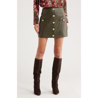 L'agence Truman Snap Faux Leather Miniskirt in Army at Nordstrom Rack, Size 16