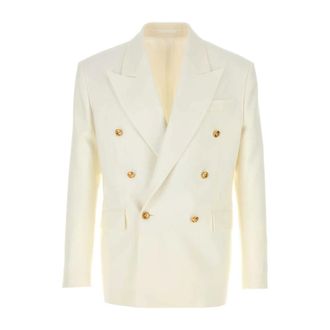 Versace Blazers, male, White, Size: XL Wool Double-Breasted Blazer