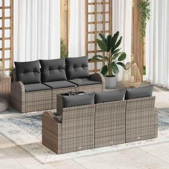 vidaXL Vidaxl - Conjunto De Sof&aacute; De Jard&iacute;n 7 Pcs Gris 55 X 55 X 37 Cm Polirat&aacute;n