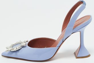 Amina Muaddi Blue Patent Leather Begum Slingback Pumps