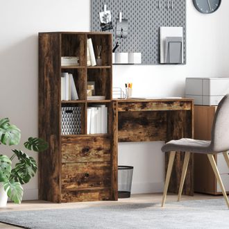 Berkfield Home Desk with Storage Smoked Oak Engineered Wood in Green