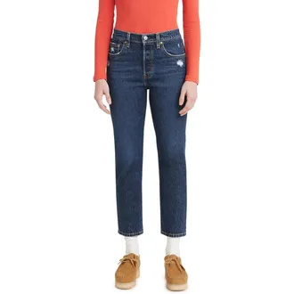 Levi's 501 Jeans Women Blue Denim Wash Straight Leg Cropped JAX1479