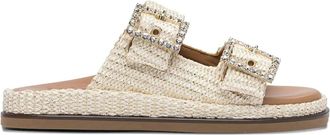 Alibi Greta double-buckle sandals - women - Foam/Raffia/Rubber/Leather - 37 - Neutrals
