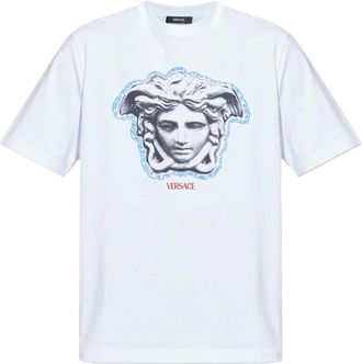 Versace Printed Katoen-Jersey Regular T-Shirt - Heren - T-shirts - Wit - XL - Katoen - Tops