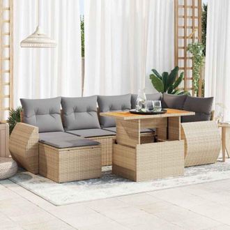 vidaXL Vidaxl - Set Sof&aacute;s De Jard&iacute;n 7 Piezas Y Cojines Rat&aacute;n Sint&eacute;tico Beige