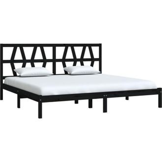 vidaXL Vidaxl - 3104022 Bed Frame without Mattress Black Solid Wood 200x200 cm (810041+818644)