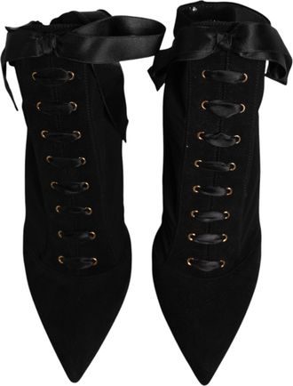 Dolce & Gabbana Womens Lace-Up Stiletto Boot Black Goat