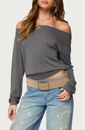Edikted Nannie Oversize Off the Shoulder Top in Dark-Gray at Nordstrom, Size X-Large