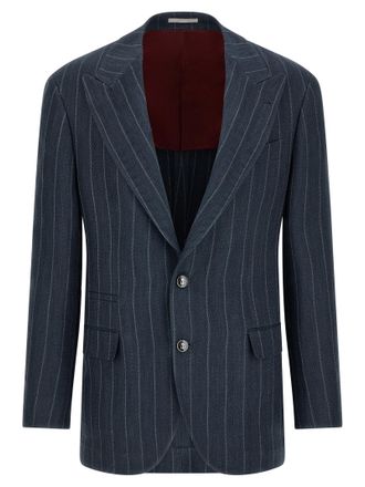Brunello Cucinelli Blue Hemp Mens Blazer