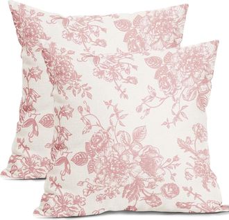 OEM Funda De Almohada Azul Con Estampado Floral De 45 X 45 Cm, Juego De Dos Piezas De Fundas De Coj&iacute;n Cuadradas De Algod&oacute;n Y Lino De Estilo Chino Vintage,