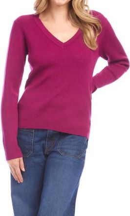 Karen Kane Ribbed V-Neck Sweater In Magenta