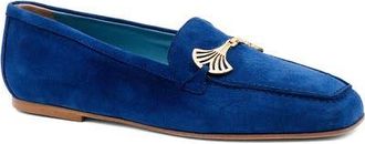 Valentina Rangoni Bazar Flat in Blue Suede, Gold Ornament at Nordstrom, Size 8.5