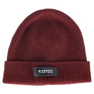 Givenchy Pre-owned Womens Appliqu&eacute;d Ribbed Beanie in Burgundy Wool - One Size