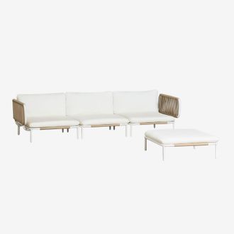 Sklum Conjunto De Jard&iacute;n Con Sof&aacute; Modular De 3 Piezas Con 2 M&oacute;dulos Esquineros Y Puff En Acero Roubly Sklum