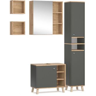 Vicco Set mobili bagno Senyo, Antracite, 4 parti, con armadio alto