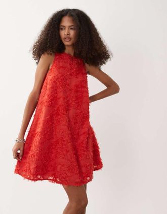 Vero Moda Vestito corto testurizzato con scollo a vogatore rosso poinsettia