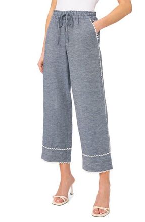 CeCe by Cynthia Steffe Lace Trim Crop Cotton & Linen Pants in Med Indigo at Nordstrom, Size X-Large