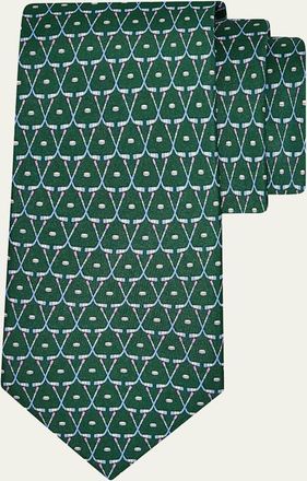 Ferragamo Mens Geometric Hockey Stick Silk Tie
