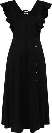 B+ab ruffle-detail V-neck midi dress - women - Viscose/Polyamide/Spandex/Elastane - S - Black