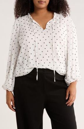 Adrianna Papell Ruffle Long Sleeve Top in Ivory/Black Timeless Dot at Nordstrom Rack, Size 3X